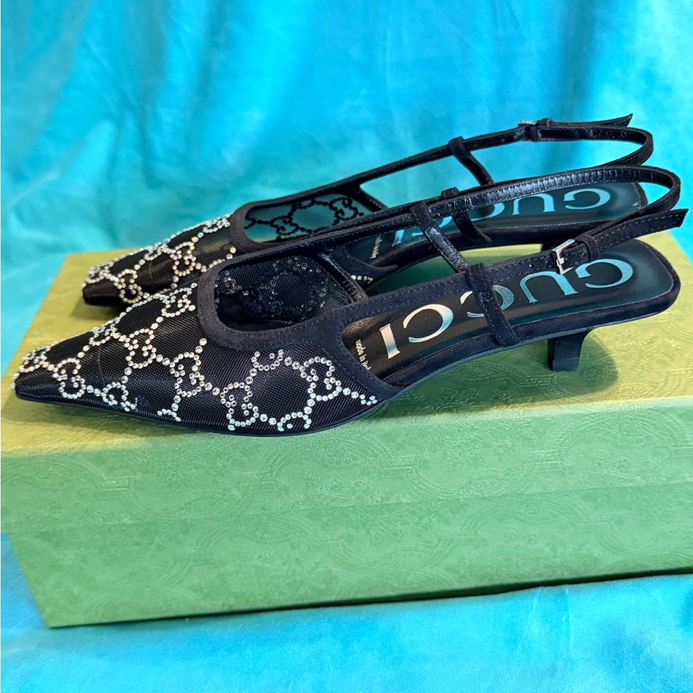 Gucci Black Crystal-Embellished Slingback Pumps - Picture 3 of 7